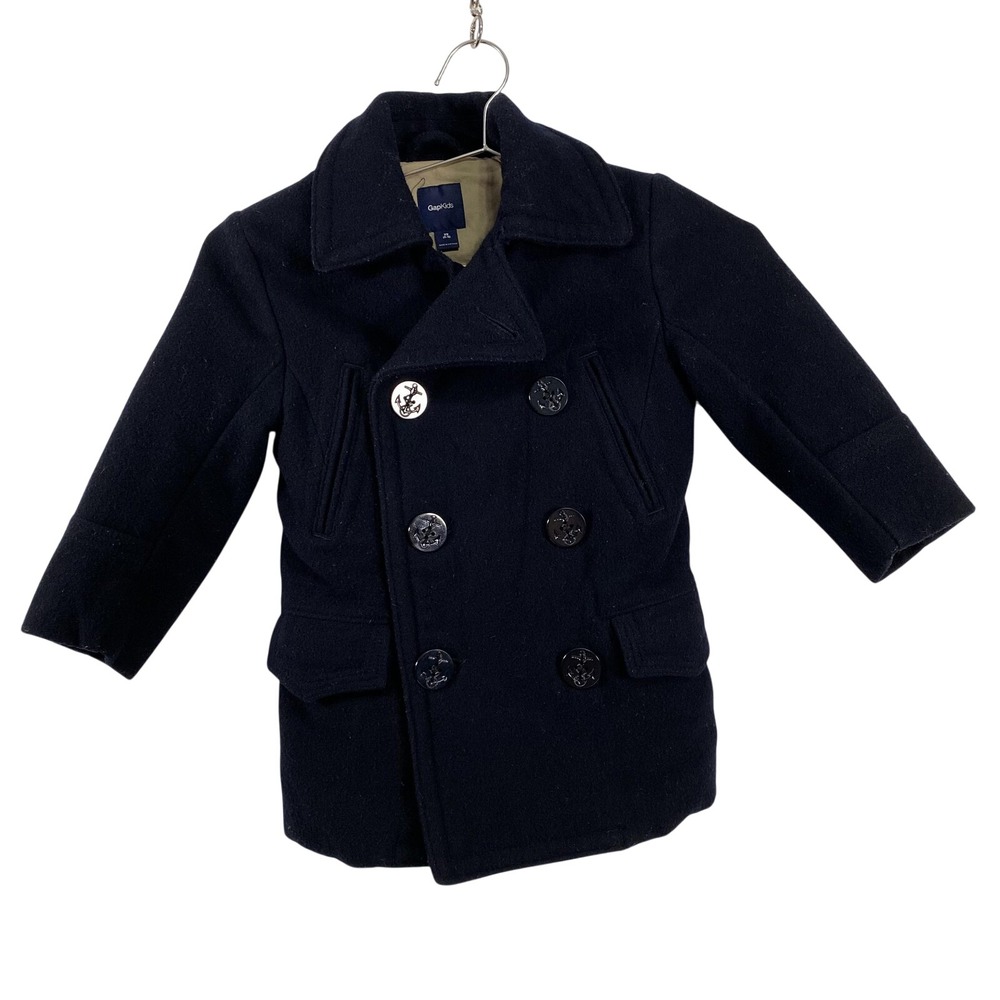 GapKids Coat Youth XS 4-5 Navy Wool Blend Peacoat Double Breasted Pockets Winter
